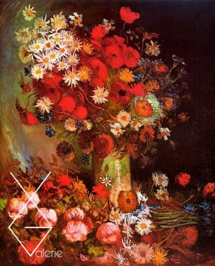 Tranh Vase with Poppies, Cornflowers, Peonies and Chrysanthemums - 1890 - “ Bình hoa anh túc, hoa ngô, mẫu đơn và hoa cúc ” - Vincent Willem Van Gogh