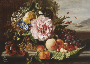 Tranh A Still Life With Flowers And Fruit - 1862 - Helen Augusta Hamburger