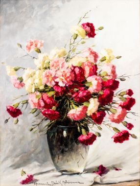 Tranh hoa sơn dầu Carnations bouquet in glass vase - Adrienne Henczné Deák
