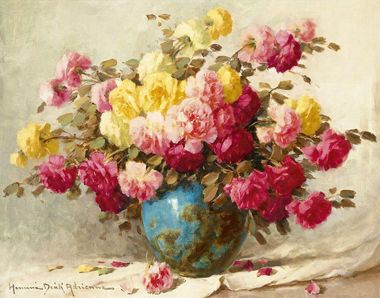 Tranh hoa sơn dầu Roses - Adrienne Henczné Deák - 1890 - 1956