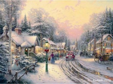 Tranh sơn dầu chủ đề Giáng Sinh - Village Christmas - Thomas Kinkade
