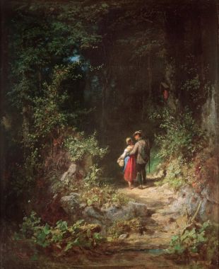Tranh sơn dầu cổ điển Lovers in a Wood, c.1860 - Carl Spitzweg
