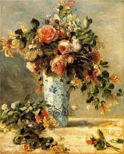 Tranh Roses And Jasmine In A Delft Vase - 1881 - PIERRE-AUGUSTE RENOIR