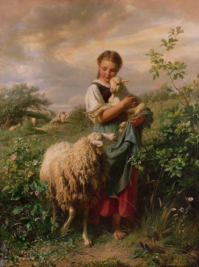 Tranh The little shepherdess - Johann Baptist Hofner