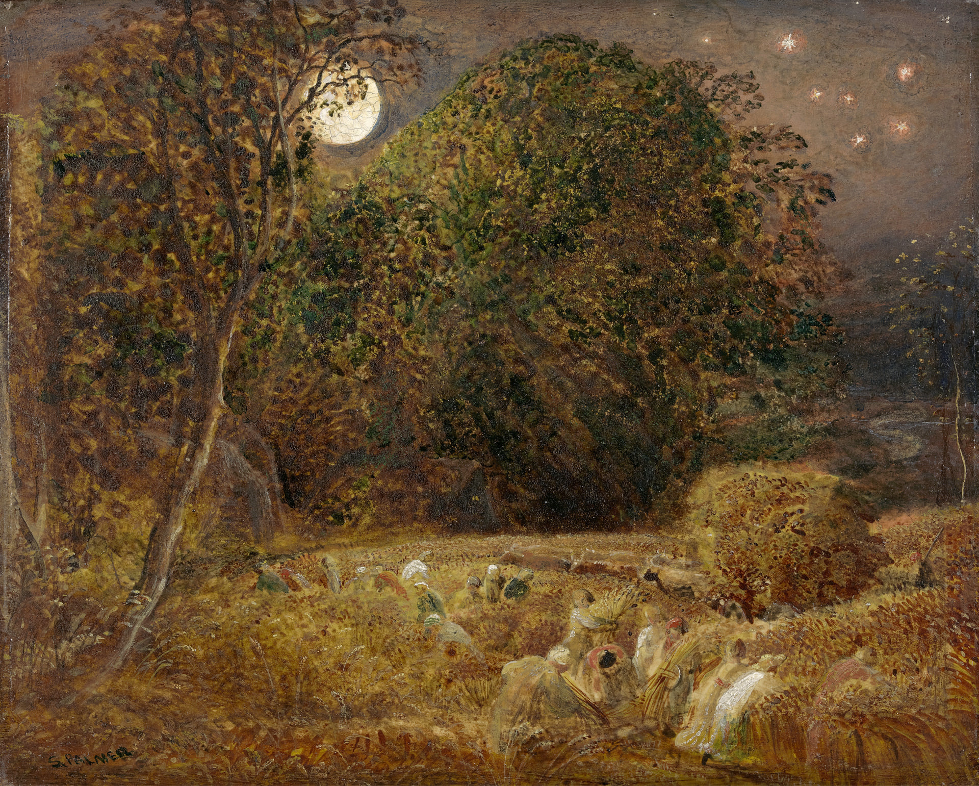 Tranh The Harvest Moon - Đêm trăng mùa thu hoạch - Samuel Palmer