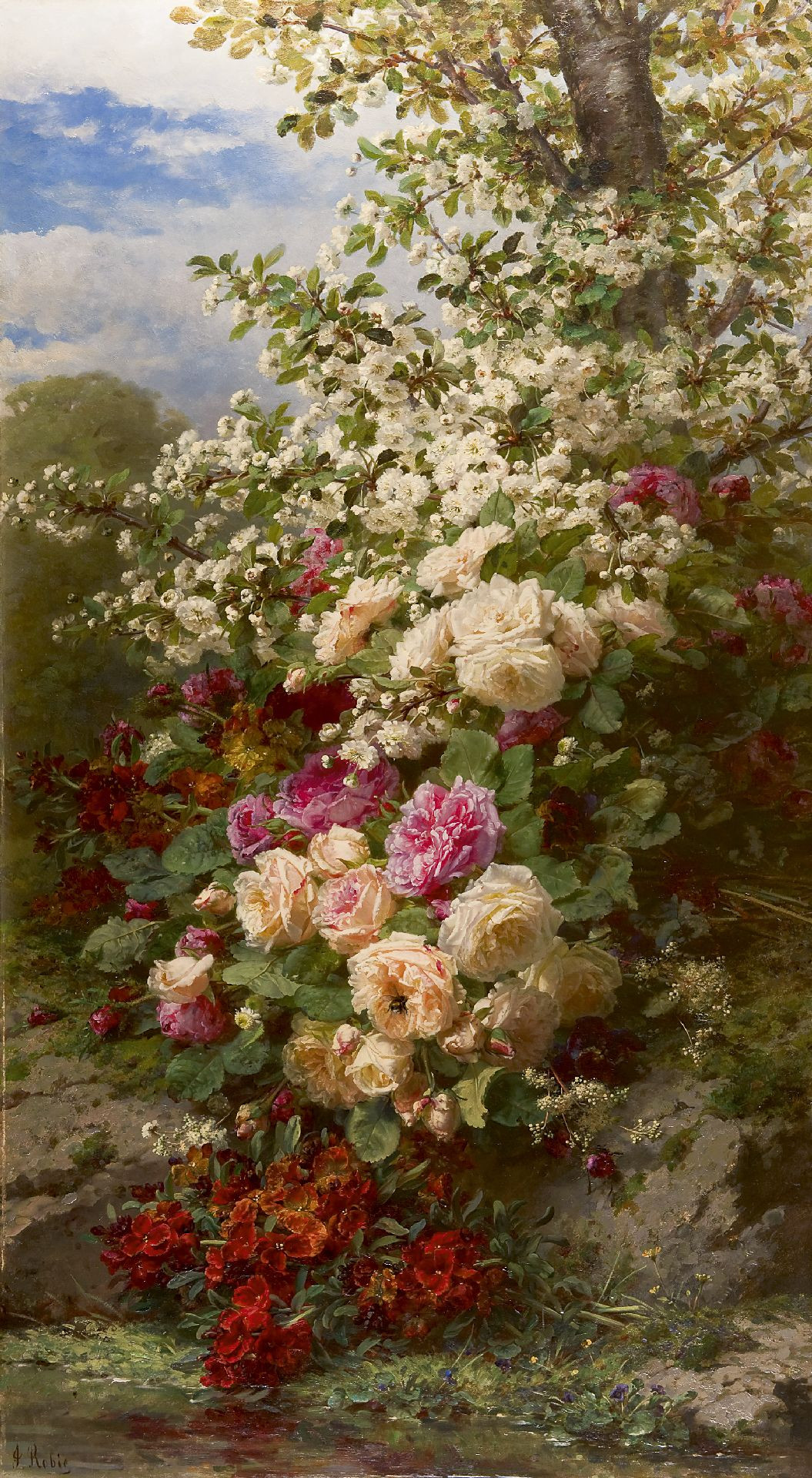 Tranh hoa sơn dầu Stilleven met rozen - Jean-Baptiste Robie