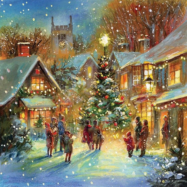 Tranh sơn dầu chủ đề Giáng Sinh - Evening Carol - Jim Mitchell