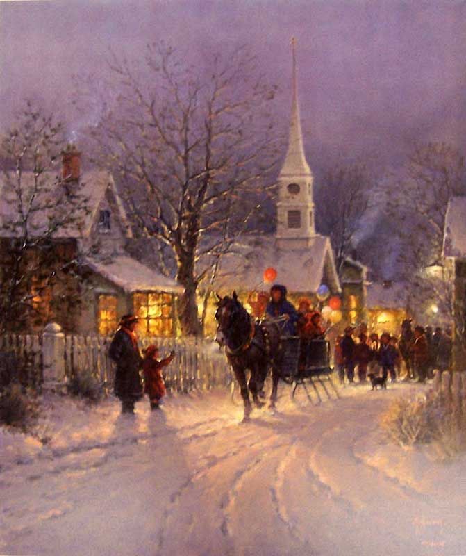 Tranh sơn dầu chủ đề Giáng Sinh - Village Carolers - G. Harvey