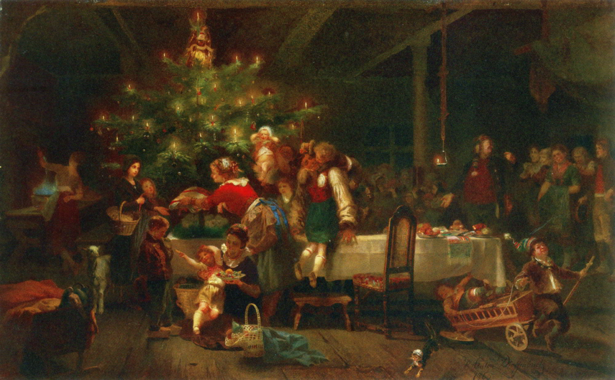 Tranh sơn dầu chủ đề Giáng Sinh A Christmas Party - 1865 - Anton Heinrich Dieffenbach 
