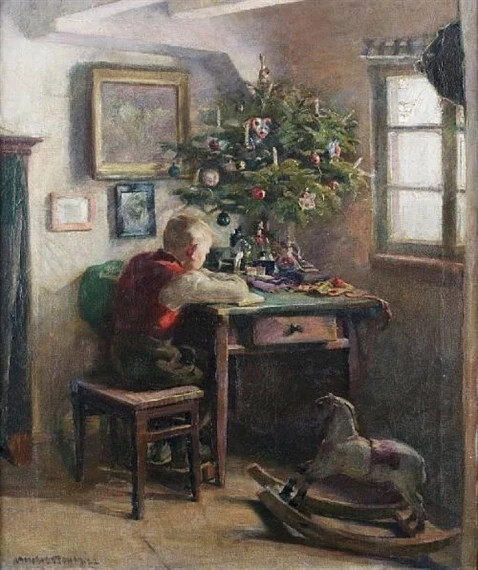 Tranh sơn dầu chủ đề Giáng Sinh - Christmas morning 1922 - Andreas Bach
